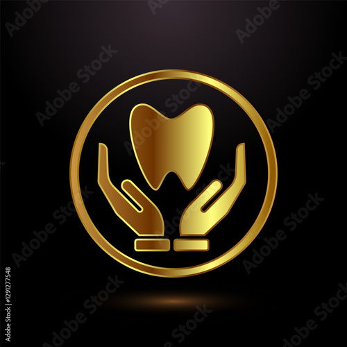 Dental care icon design illustration. Teeth care icon for dentist, dental clinic. Gold color style
