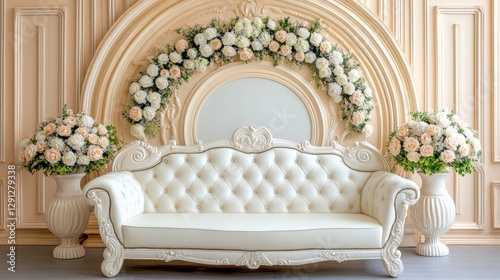 Elegant White Sofa in a Luxurious Floral Setting