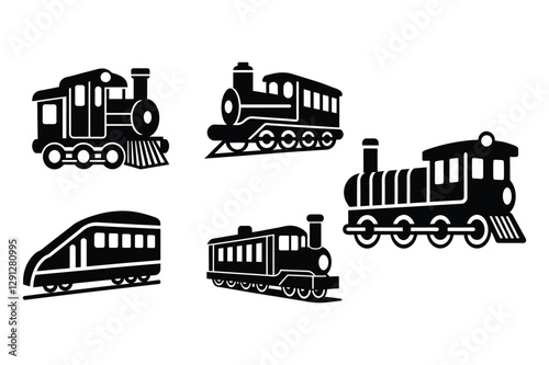 Set of vintage train silhouette vector illustration on white background.