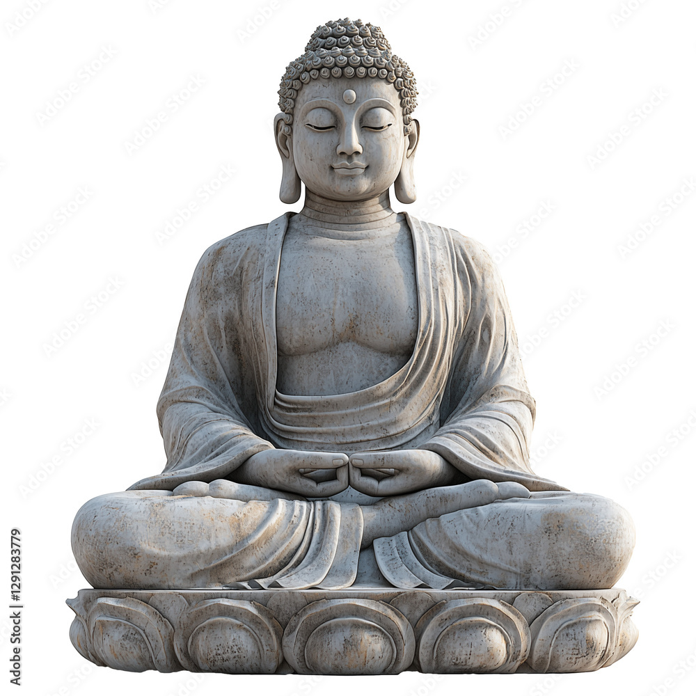 Fototapeta premium Serene Buddha Statue in Meditative Pose - White Background