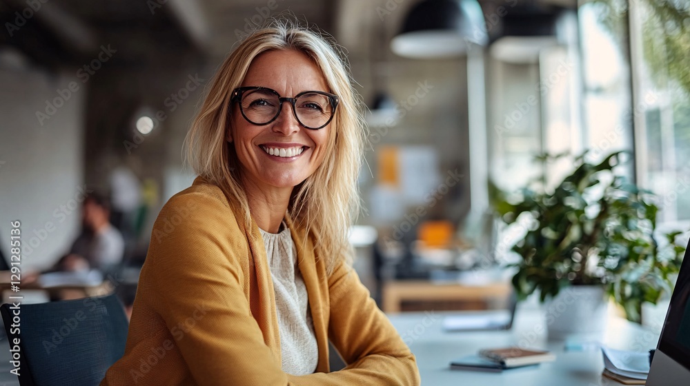 Smiling Woman in Office Setting Smiling Woman in Office Setting