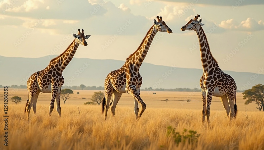 Obraz premium Giraffes walking through the savannah.