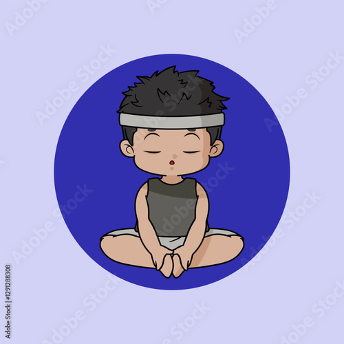 A stylish chibi boy is practicing Baddha Konasana