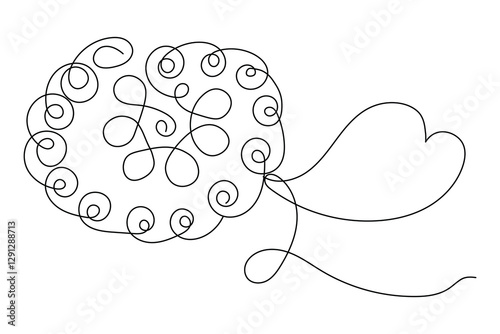 
Human brain Continuous one line art drawing of scissors vector illustration design