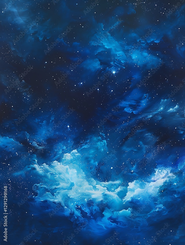 Fototapeta premium Beautiful Blue Skies with Nature, Bright Moon ,Cloud ,Beach scenery, Tree, night -Anime concept Background
