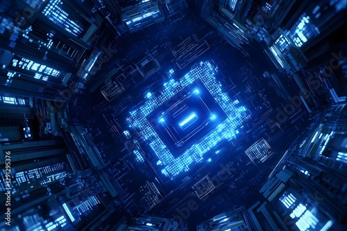 Wallpaper Mural Abstract Technology Tunnel with Blue Glowing Lights and Data Patterns Torontodigital.ca