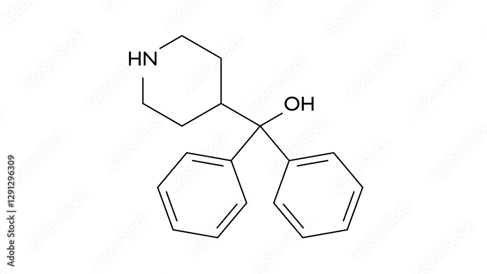 azacyclonol molecule, structural chemical formula, ball-and-stick model, isolated image antipsychotics azacyclonol molecule, structural chemical formula, ball-and-stick model, isolated image antipsychotics