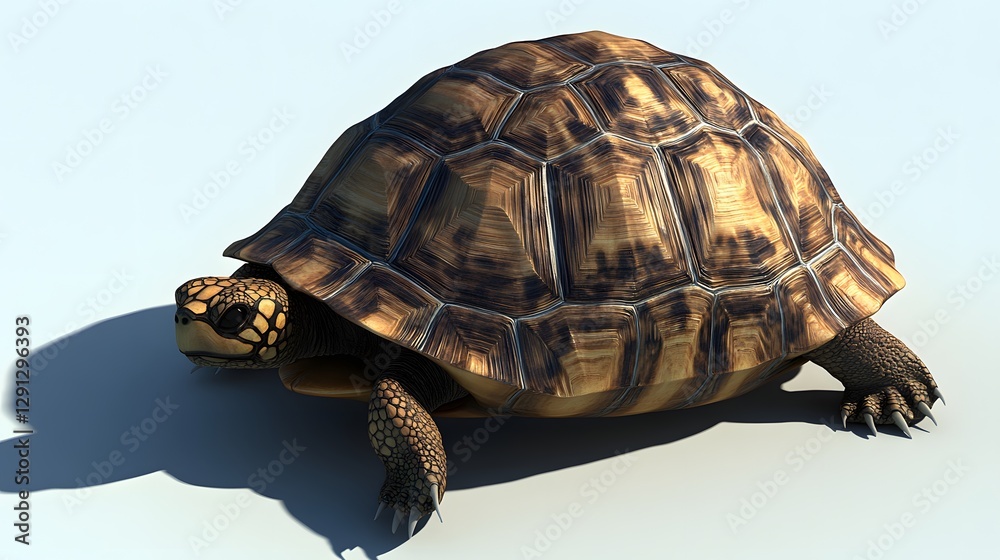 Fototapeta premium Detailed Portrait of a Realistic Turtle with Intricate Shell Patterns on a Light Background