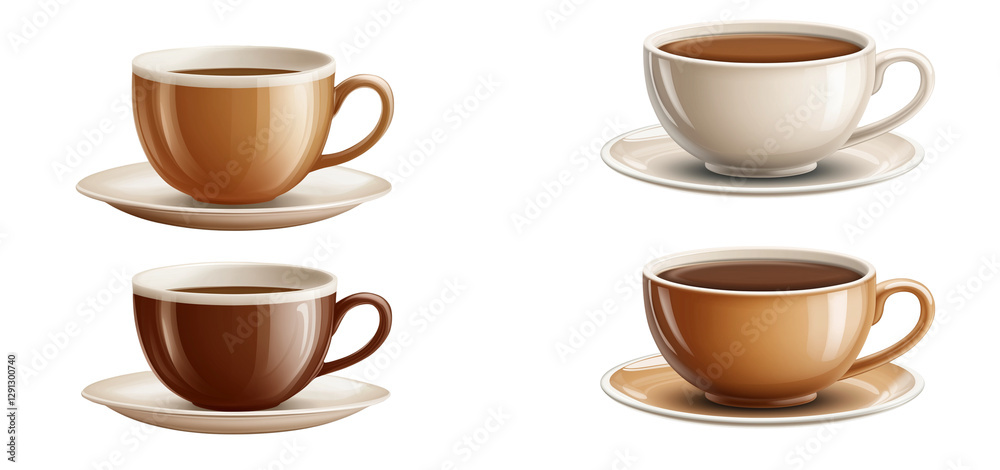 Obraz premium Tea cup icon set brown and white color scheme transparent background PNG