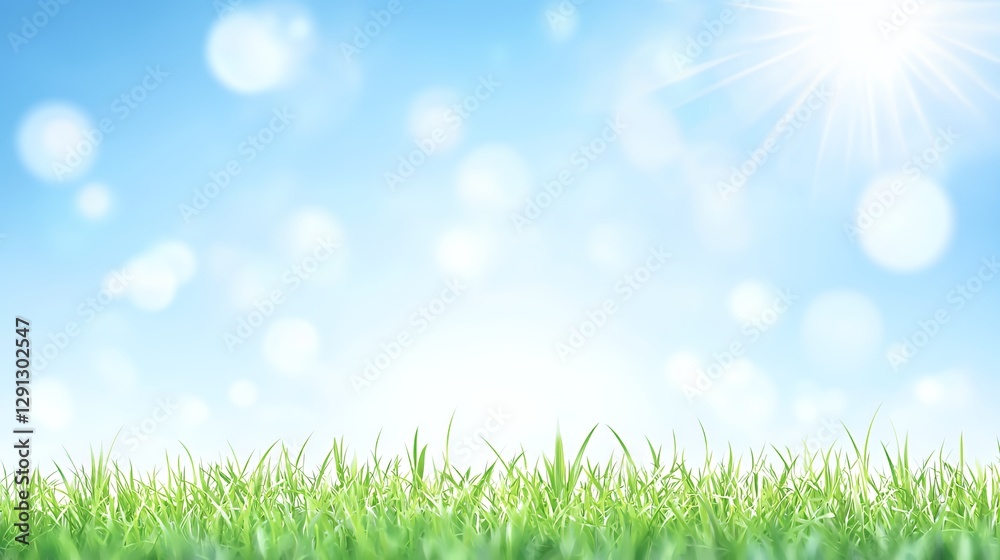 Bright Sunny Day Green Grass Field Blue Sky Background Bright Sunny Day Green Grass Field Blue Sky Background