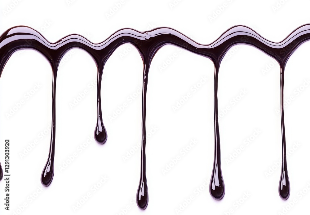 Dripping Dark Chocolate on White Background for Culinary Creativity Dripping Dark Chocolate on White Background for Culinary Creativity