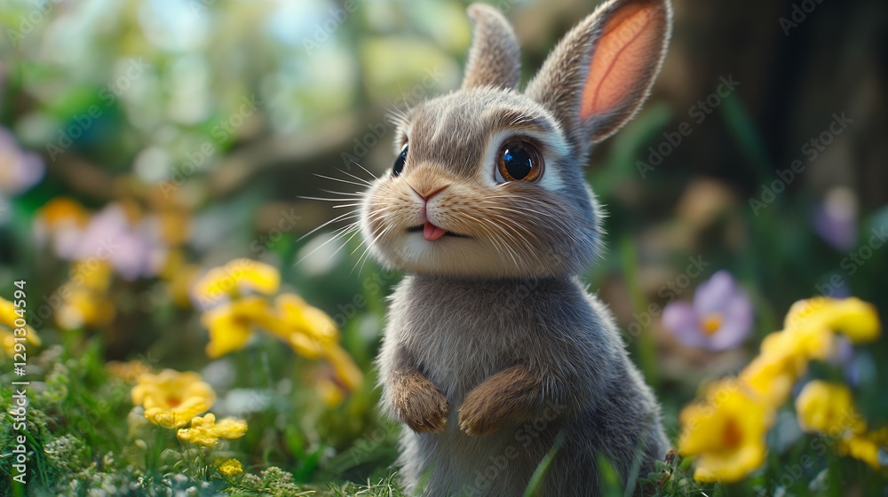 Fototapeta premium Cute Rabbit in a Flower Meadow