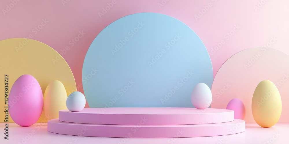 3d background minimalistic mockup with space for text, modern flat-style Easter design with simplified geometric shapes and bright pastel colors 3d background minimalistic mockup with space for text, modern flat-style Easter design with simplified geometric shapes and bright pastel colors