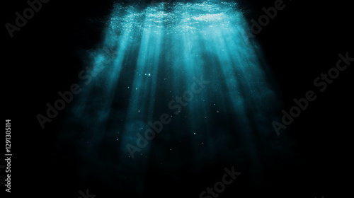 Mysterious underwater blue light with floating particles effect for design and background