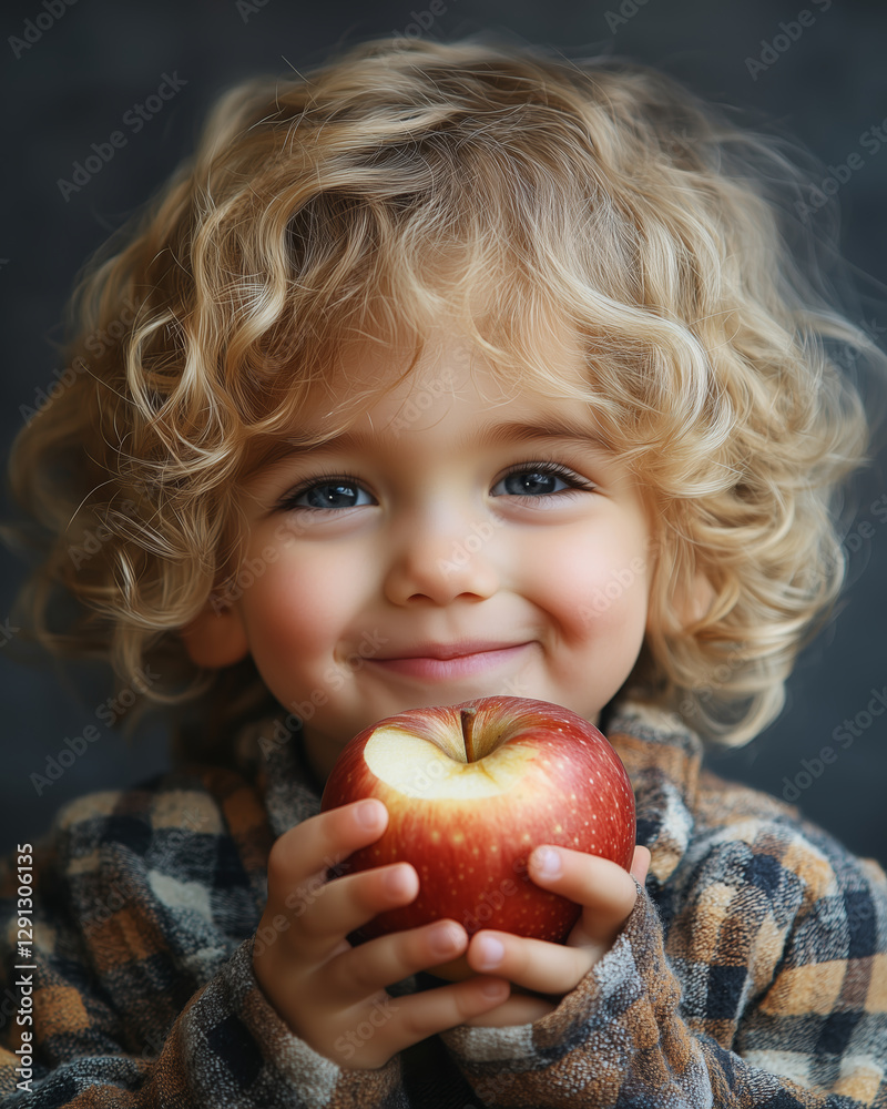 Happy Child Holding a Fresh Apple Happy Child Holding a Fresh Apple