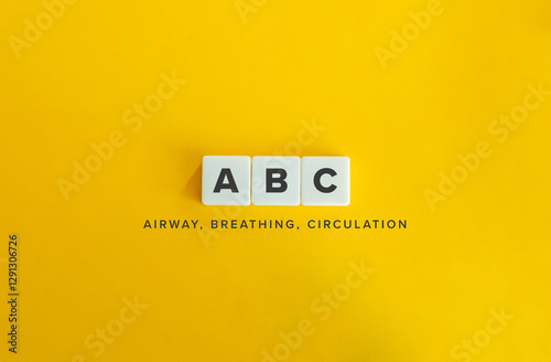 Airway, Breathing, Circulation - ABC. Block Letter Tiles on Flat Background. Minimalist Aesthetics.