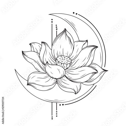 crescent with lotus flower and moon vector illustration design icon
