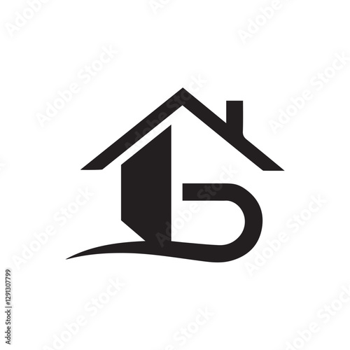 Creative Minimalist Letter B House Logo Design Silhouette Vector Illustration