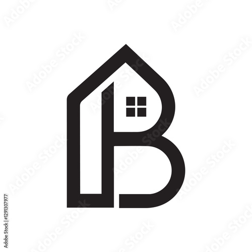 Creative Minimalist Letter B House Logo Design Silhouette Vector Illustration