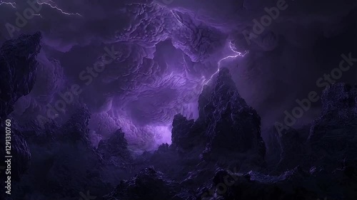 Wallpaper Mural Purple Lightning Storm Over Dark, Rugged Mountains Torontodigital.ca