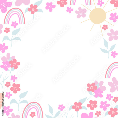 Decorative frame with flowers and  rainbows