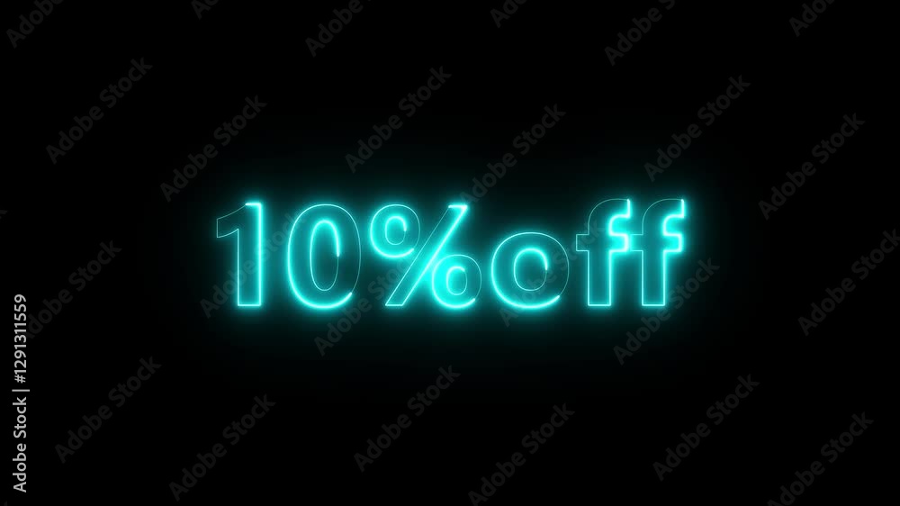 Glowing neon small letter alphabet 10% off animation. Purple and blue neon font letter Glowing neon small letter alphabet 10% off animation. Purple and blue neon font letter