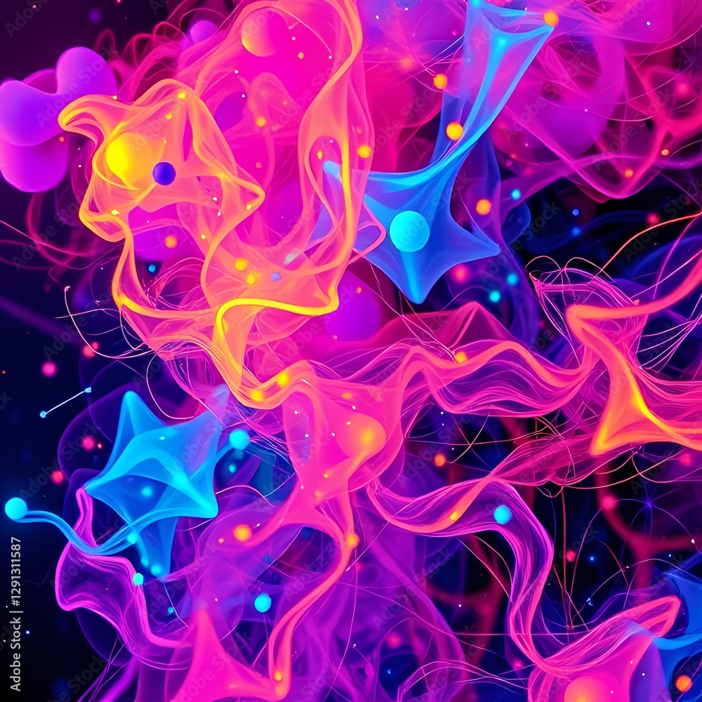 Fototapeta premium Vibrant Neon Smoke Ribbons Flowing Across a Dark Background