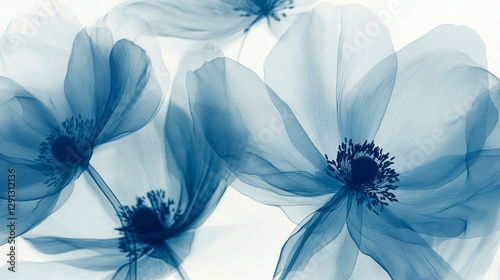 X-ray image of beautiful flowers petals, close-up view.