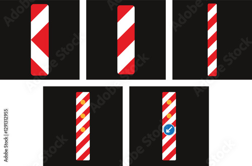 Set of delineator posts indicating various road signs, ensuring safety and guiding traffic flow in diverse situations