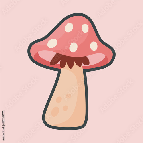 red mushroom with outline flat vector design.