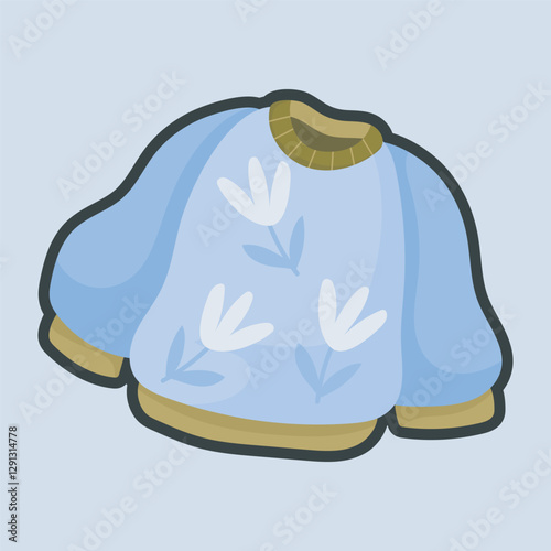 blue sweater with outline flat vector design.