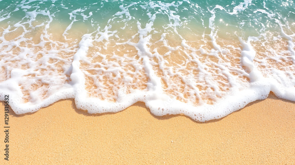 The foamy sea waves lapping on the beautiful sandy beach The foamy sea waves lapping on the beautiful sandy beach