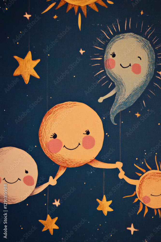 Fototapeta premium A playful scene of smiling celestial bodies