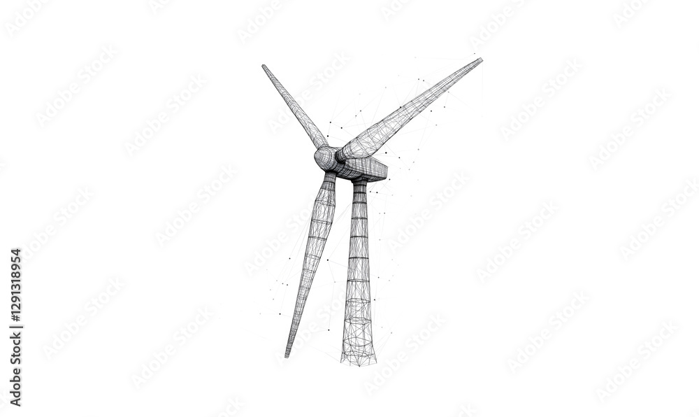 Fototapeta premium Futuristic low poly windmill background with innovative digital geometry