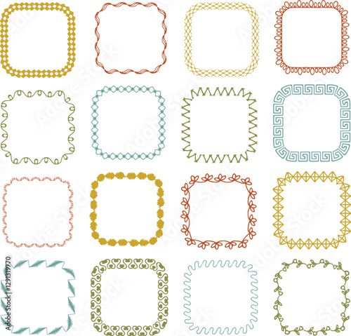 
vintage colors embroidery stitch square frames