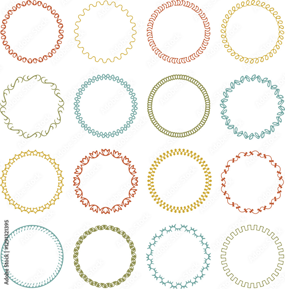 Hand drawn embroidery stitch round frames Hand drawn embroidery stitch round frames