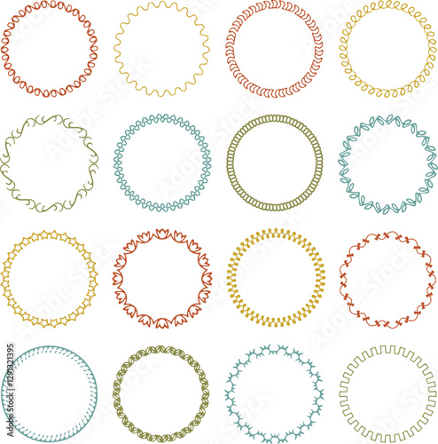 Hand drawn embroidery stitch round frames