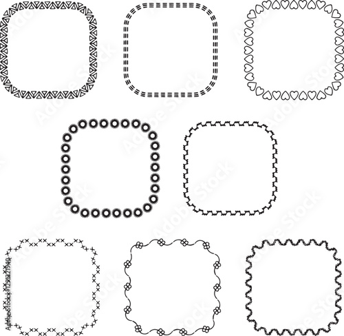 hand drawn embroidery stitch vector black square frames