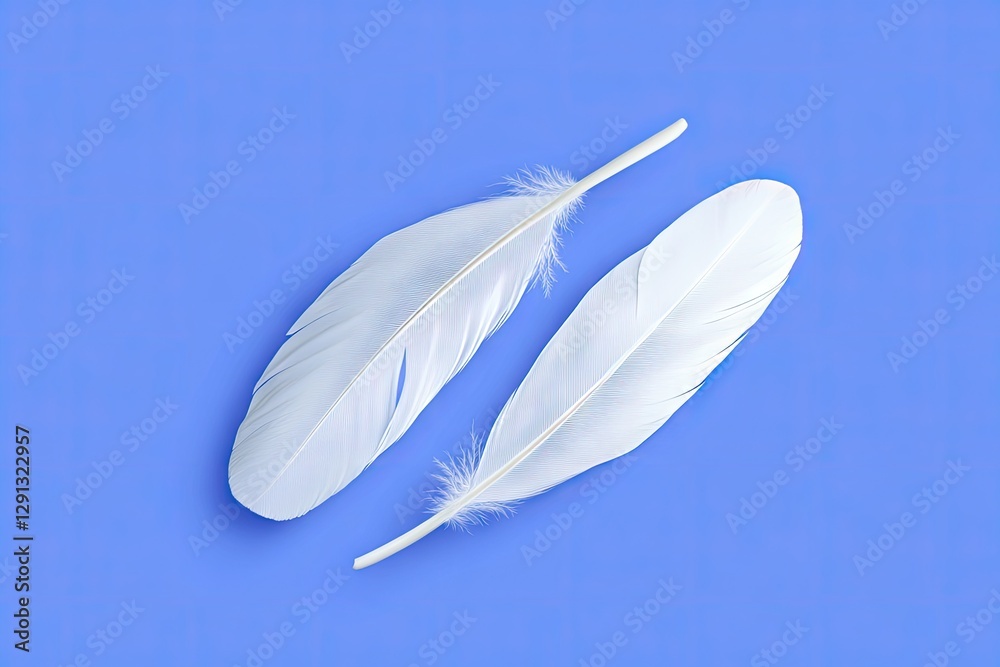 Obraz premium Two white feathers on a vivid blue surface