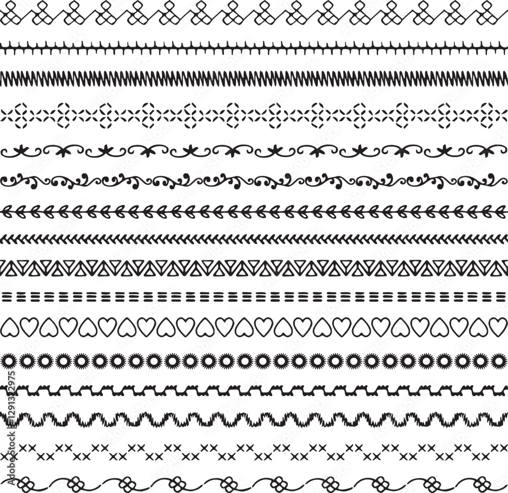 hand drawn embroidery stitched black vector border patterns hand drawn embroidery stitched black vector border patterns