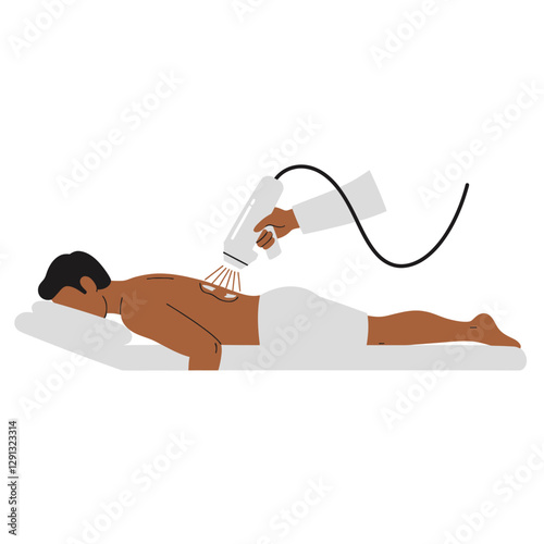 Therapeutic Laser Treatment: An illustration showcasing a person receiving therapeutic laser treatment for back pain, highlighting the intersection of medicine and technology in healthcare.