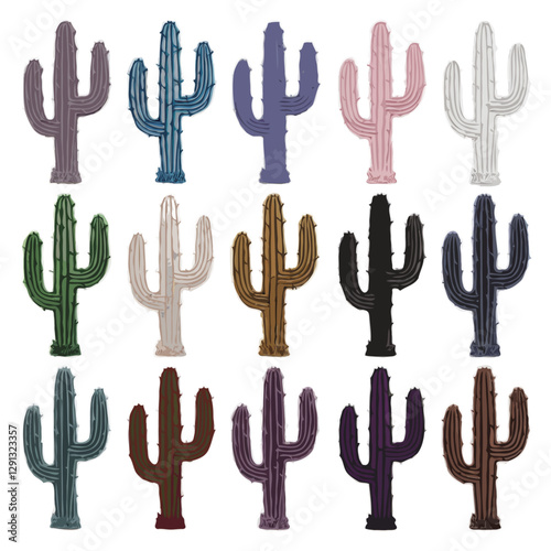 Set of assorted color cactus green pink blue brown element, transparent background clipart vector