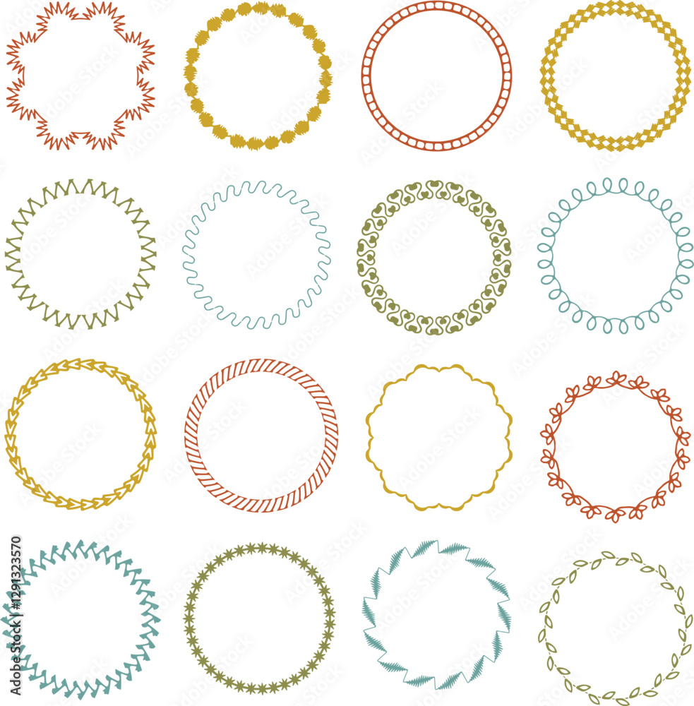 Hand drawn embroidery stitched circle frames Hand drawn embroidery stitched circle frames