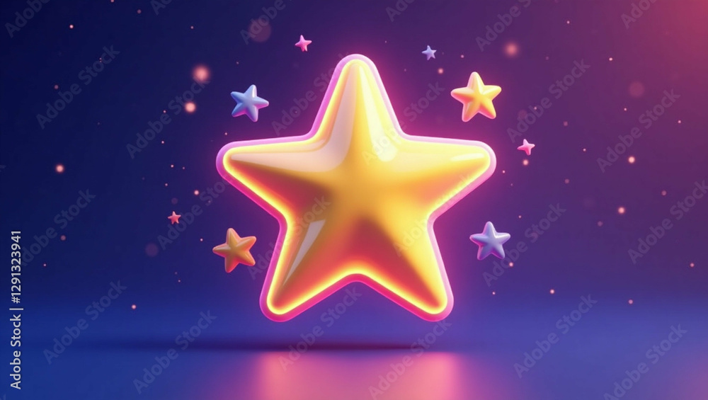 Obraz premium Radiant golden star surrounded by celestial pastel star fragments