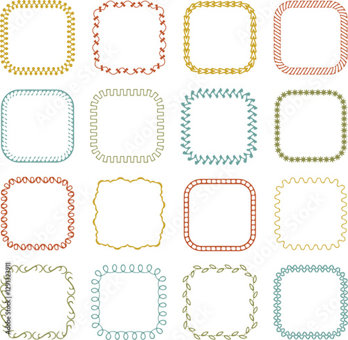 Hand drawn embroidery stitched square frames