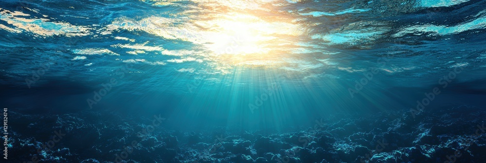 Naklejka premium 3d background minimalistic mockup with space for text, realistic underwater ocean scene with sunlight filtering through