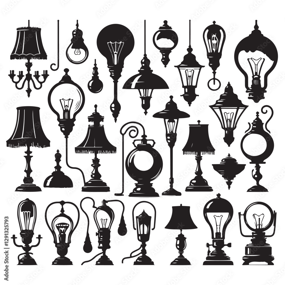 a set of electric lamps sillhoutte on a white background 10 eps a set of electric lamps sillhoutte on a white background 10 eps
