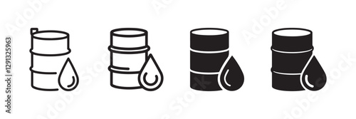 Oil Barrel Icon Set Petroleum Industry Black and White Fuel Drum Vector