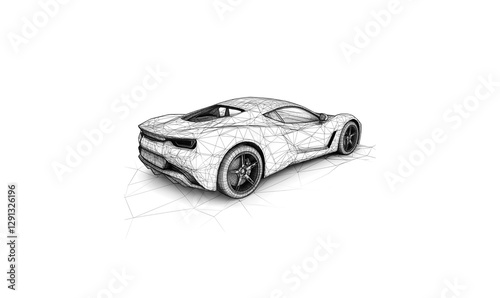 Sports car low poly technology background with abstract polygonal digital design