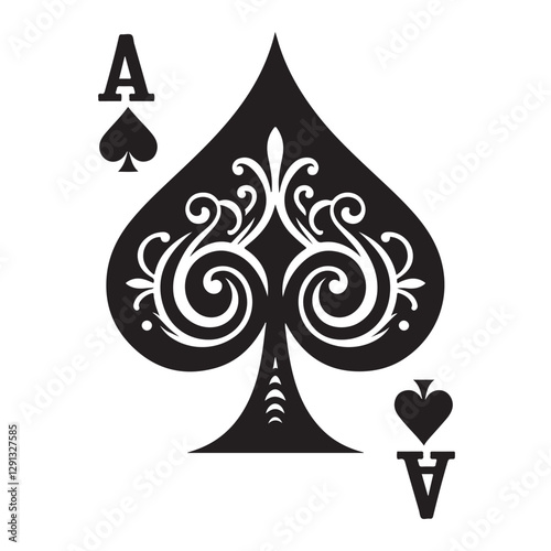 Ace Of Spades Symbols Black White Style Vector Illustration sillhoutte on a white background